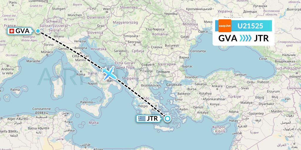 U21525 EasyJet Flight Map: Geneva to Santorini