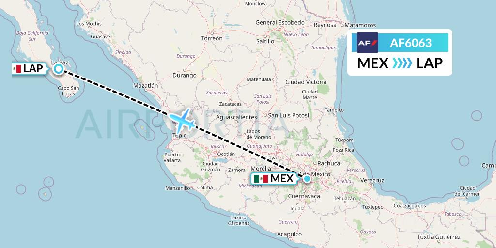 AF6063 Air France Flight Map: Mexico City to La Paz