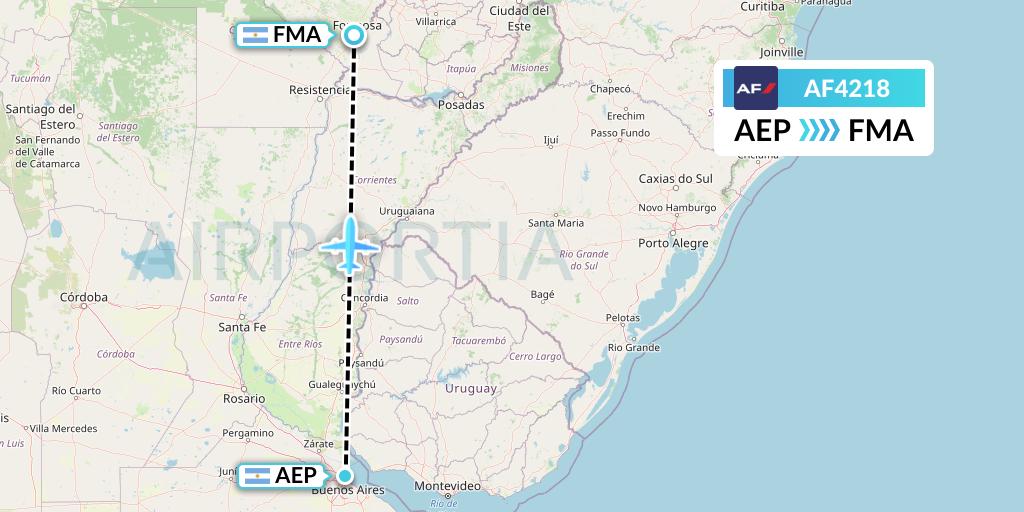 AF4218 Air France Flight Map: Buenos Aires to Formosa