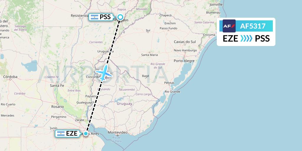 AF5317 Air France Flight Map: Buenos Aires to Posadas