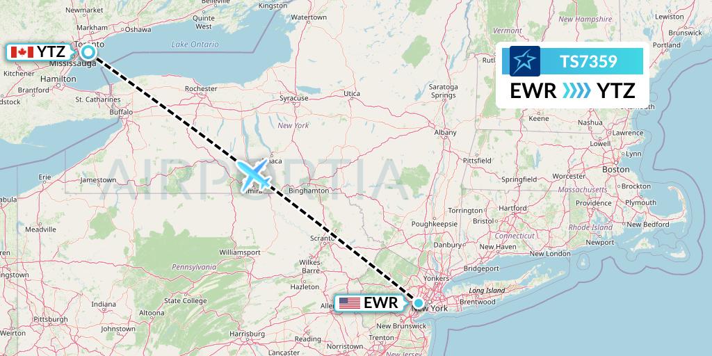 TS7359 Air Transat Flight Map: New York to Toronto