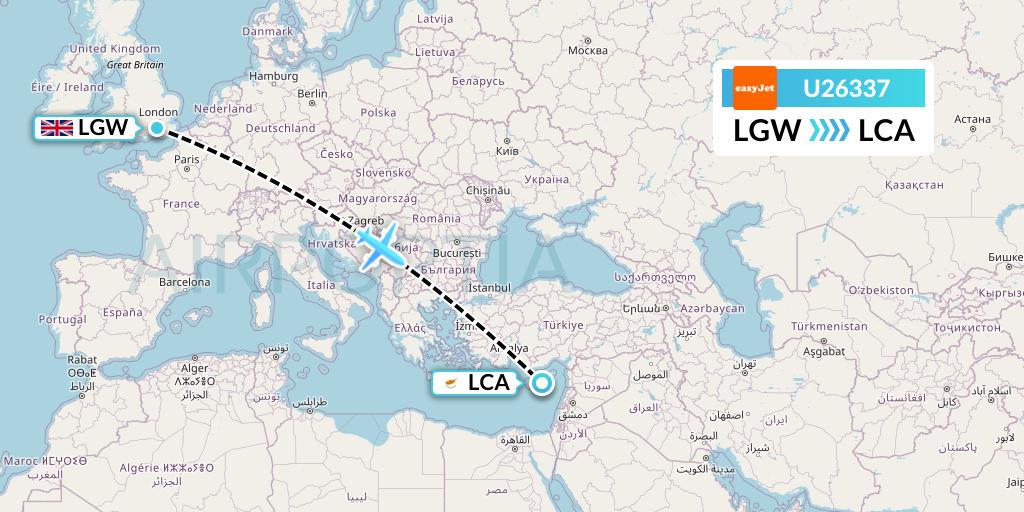 U26337 EasyJet Flight Map: London to Larnaca