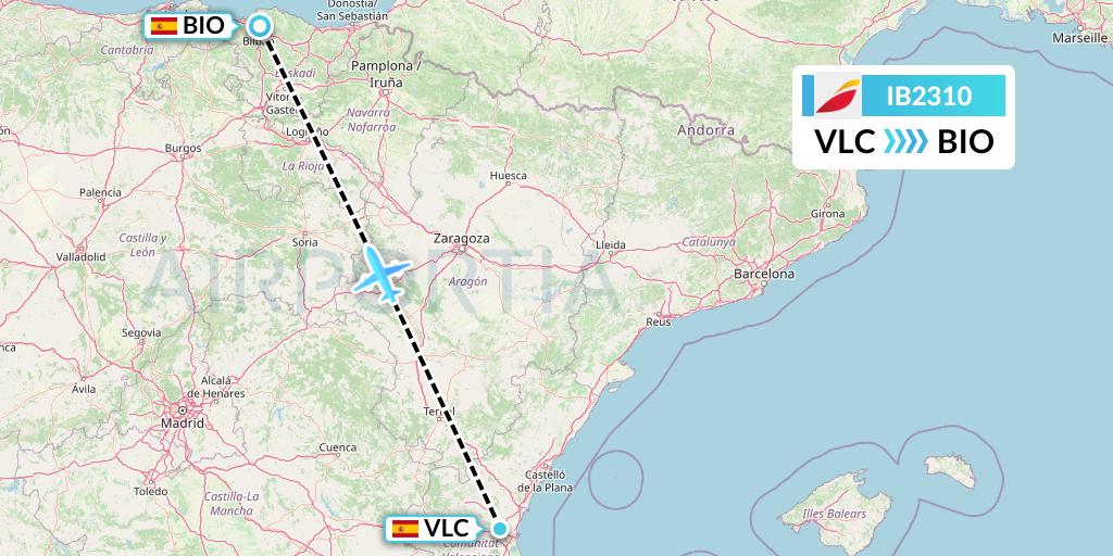 IB2310 Iberia Flight Map: Valencia to Bilbao