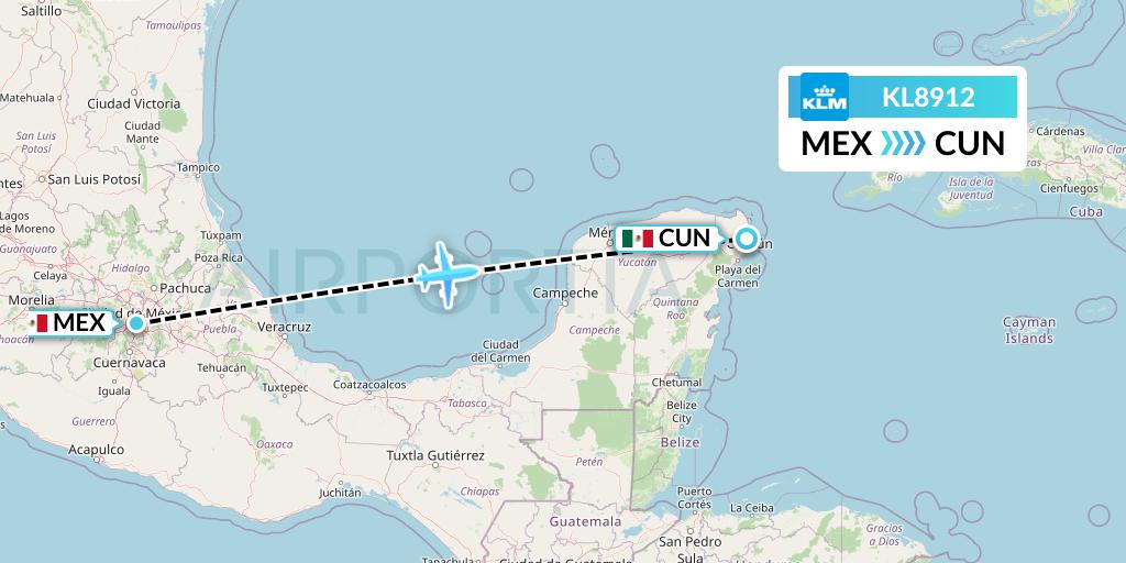 KL8912 KLM Flight Map: Mexico City to Cancun