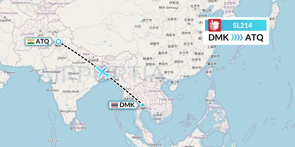 SL214 Thai Lion Air Flight Map: Bangkok to Amritsar
