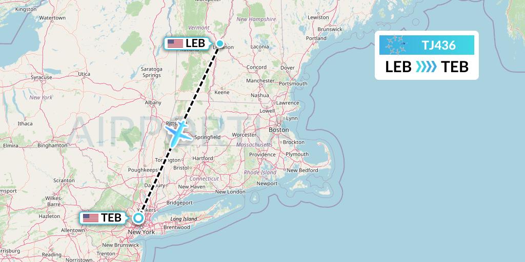 TJ436 Tradewind Aviation Flight Map: Lebanon to Teterboro
