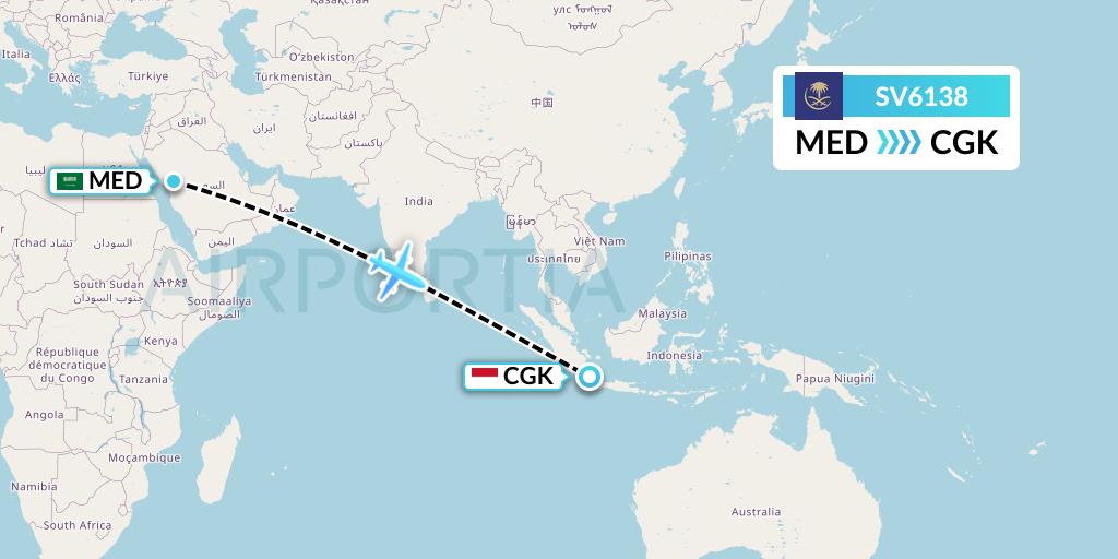 SV6138 Saudi Arabian Airlines Flight Map: Medina to Jakarta