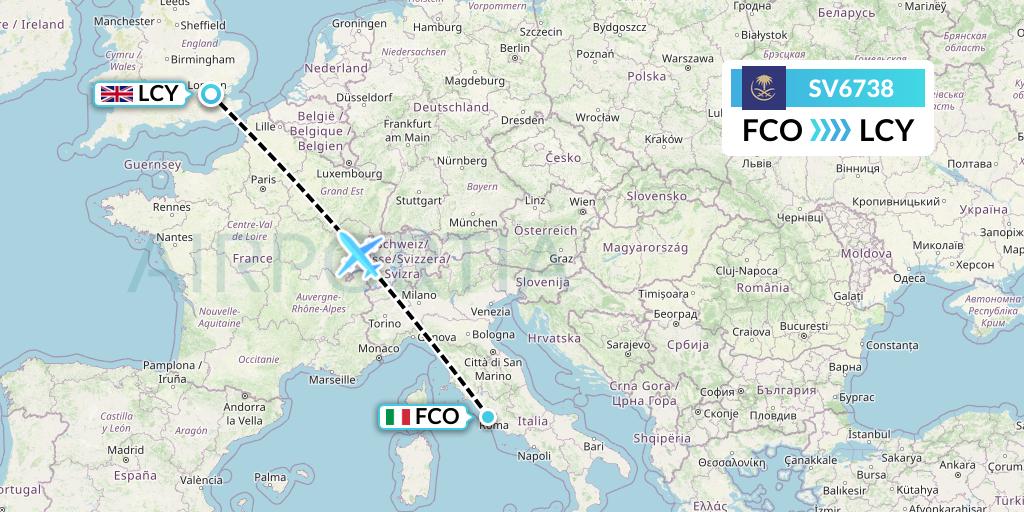 SV6738 Saudi Arabian Airlines Flight Map: Rome to London