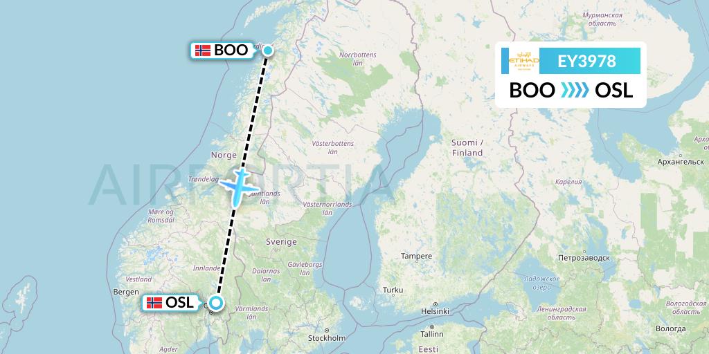 EY3978 Etihad Airways Flight Map: Bodo to Oslo