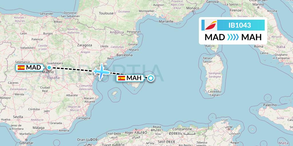 IB1043 Iberia Flight Map: Madrid to Mahon