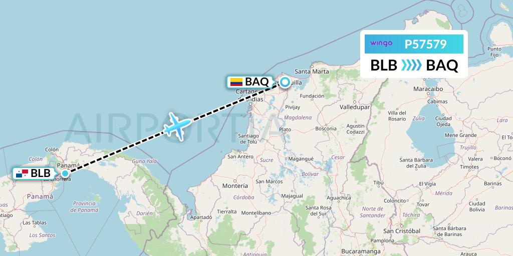P57579 Copa Airlines Colombia Flight Map: Balboa to Barranquilla