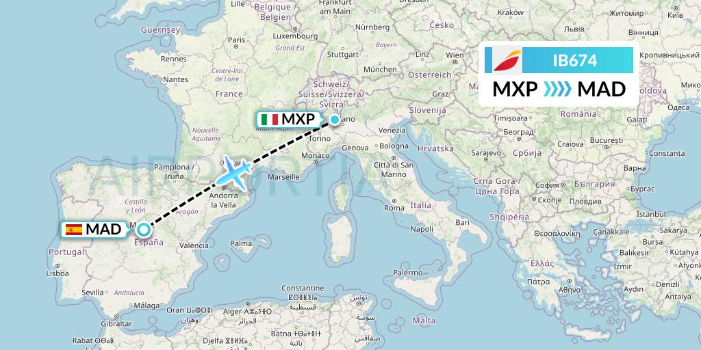 IB674 Iberia Flight Map: Milan to Madrid