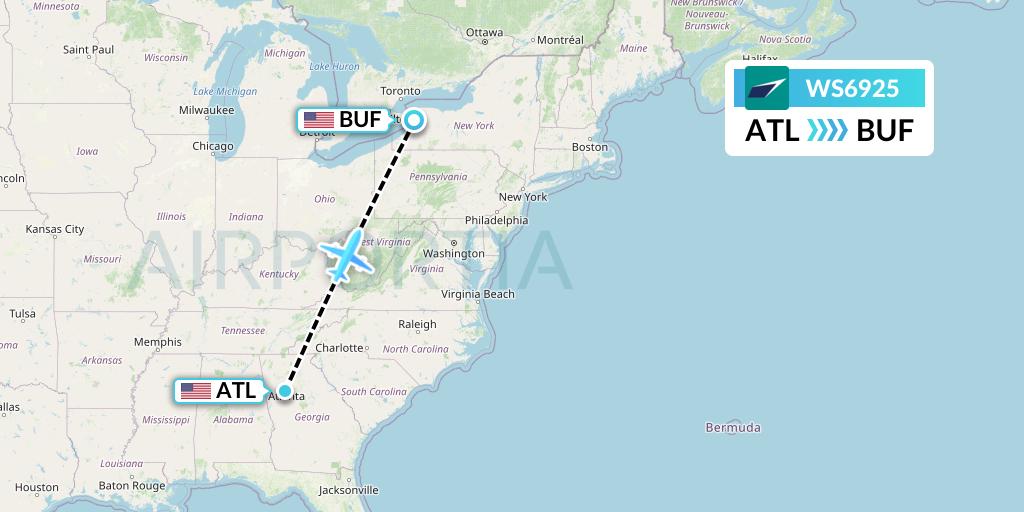 WS6925 WestJet Flight Map: Atlanta to Buffalo