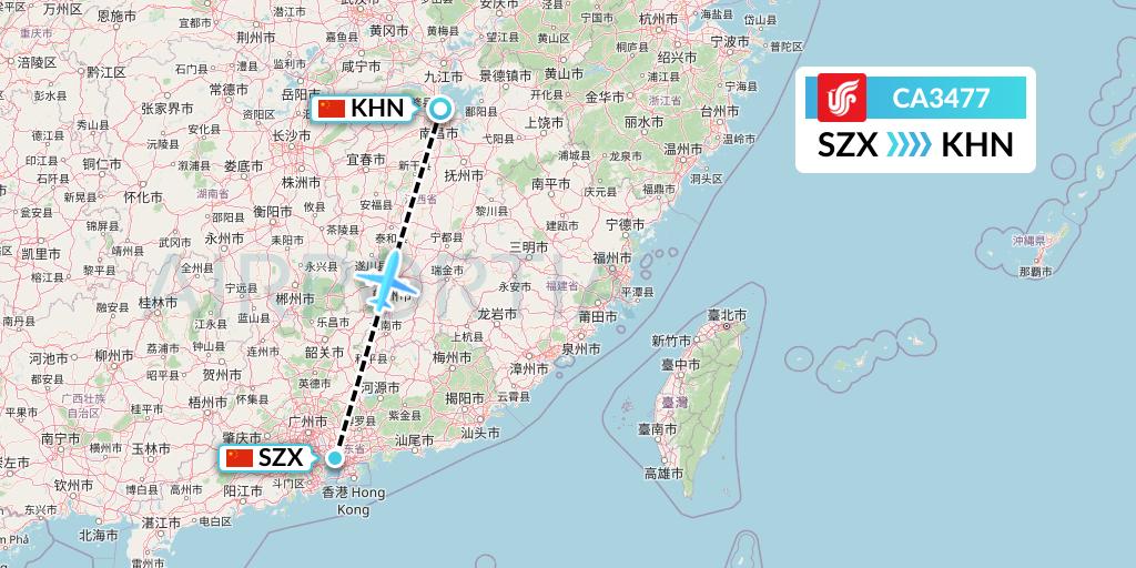 CA3477 Air China Flight Map: Shenzhen to Nanchang