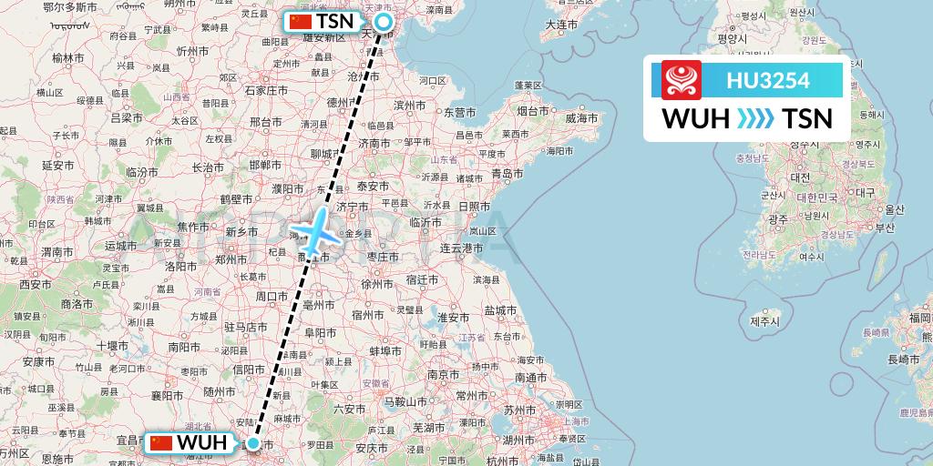 HU3254 Hainan Airlines Flight Map: Wuhan to Tianjin