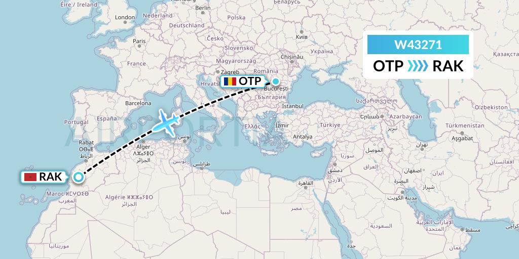 W43271 Wizz Air Malta Flight Map: Bucharest to Marrakesh 