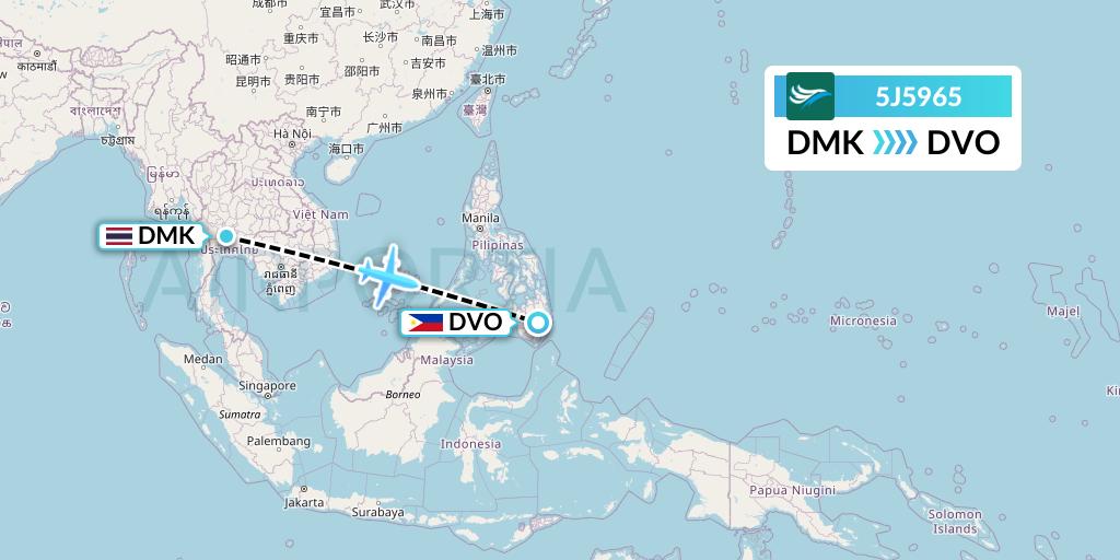 5J5965 CEBU Pacific Air Flight Map: Bangkok to Davao City