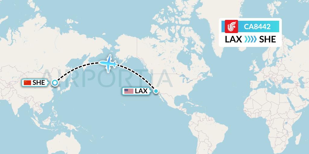 CA8442 Air China Flight Map: Los Angeles to Shenyang
