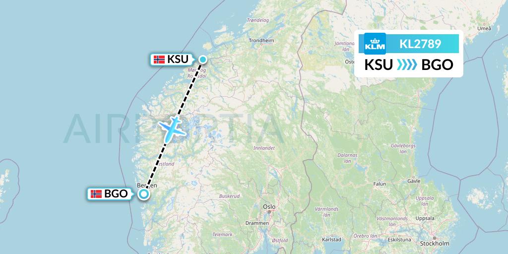 KL2789 KLM Flight Map: Kristiansund to Bergen