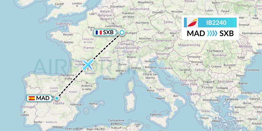 IB2240 Iberia Flight Map: Madrid to Strasbourg