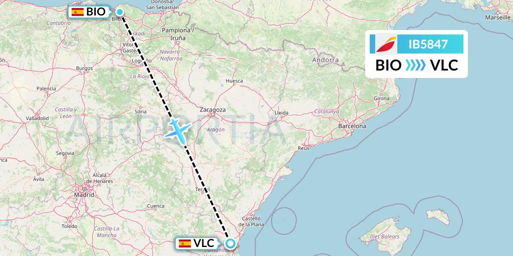 IB5847 Iberia Flight Map: Bilbao to Valencia