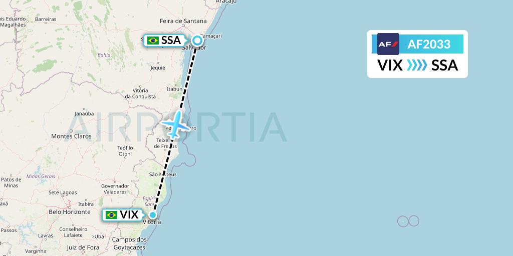 AF2033 Air France Flight Map: Vitoria to Salvador
