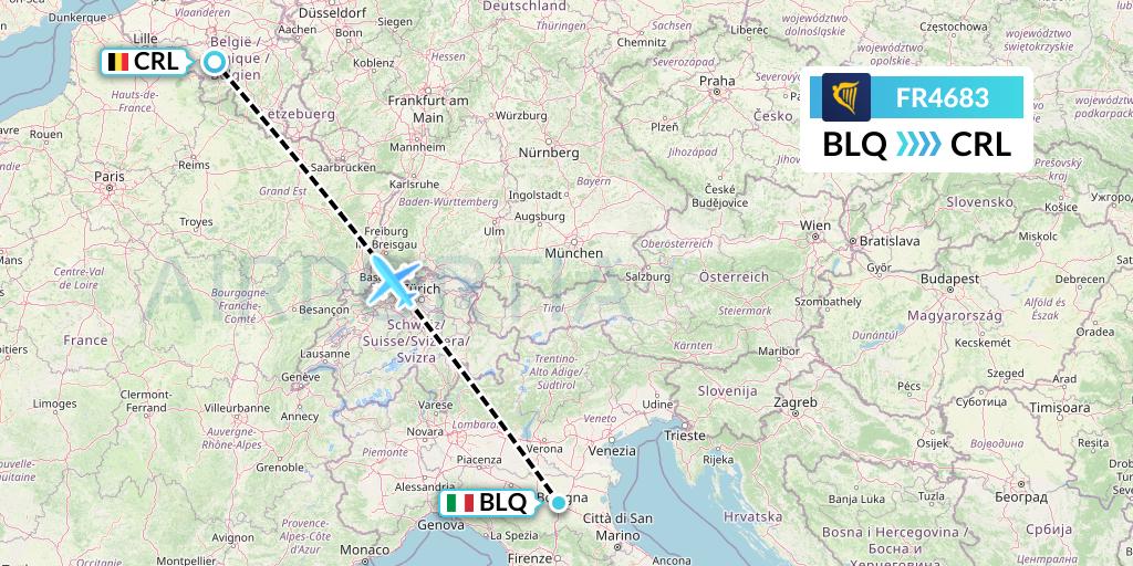 FR4683 Ryanair Flight Map: Bologna to Brussels