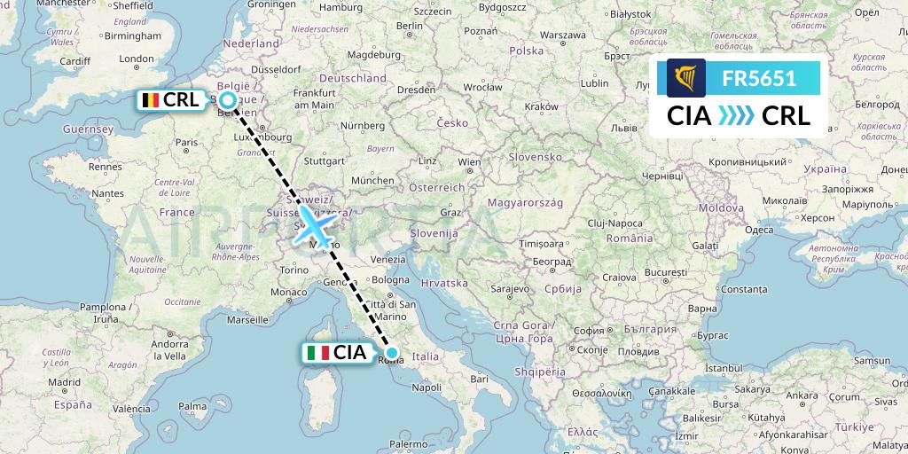 FR5651 Ryanair Flight Map: Rome to Brussels