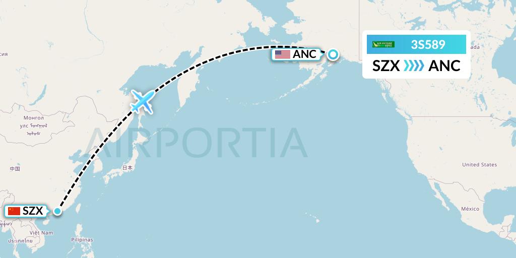 3S589 Air Antilles Express Flight Map: Shenzhen to Anchorage