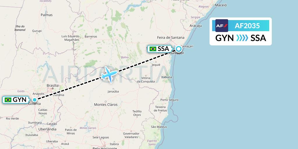 AF2035 Air France Flight Map: Goiania to Salvador