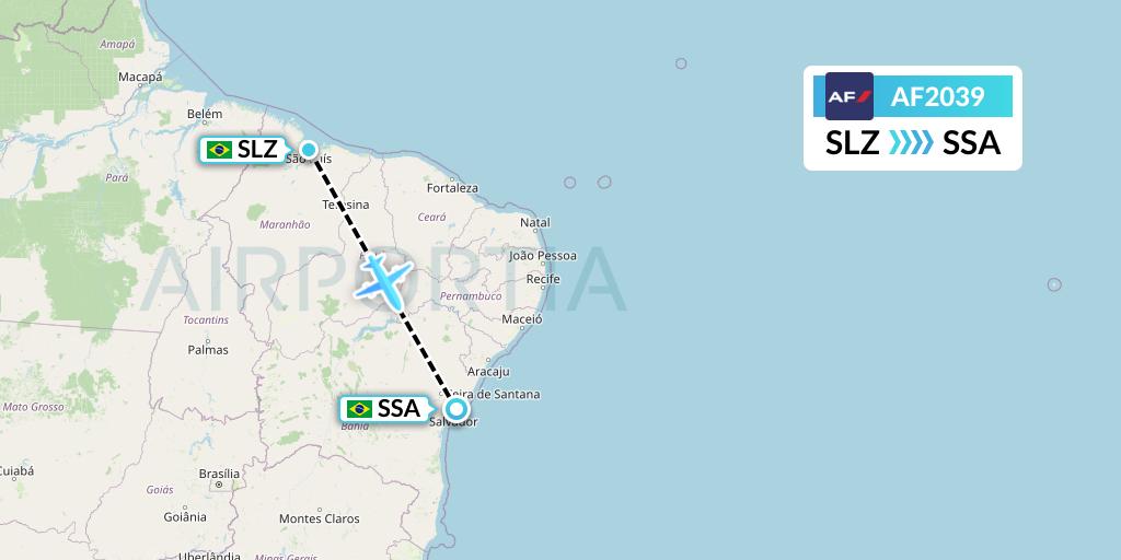 AF2039 Air France Flight Map: Sao Luis to Salvador