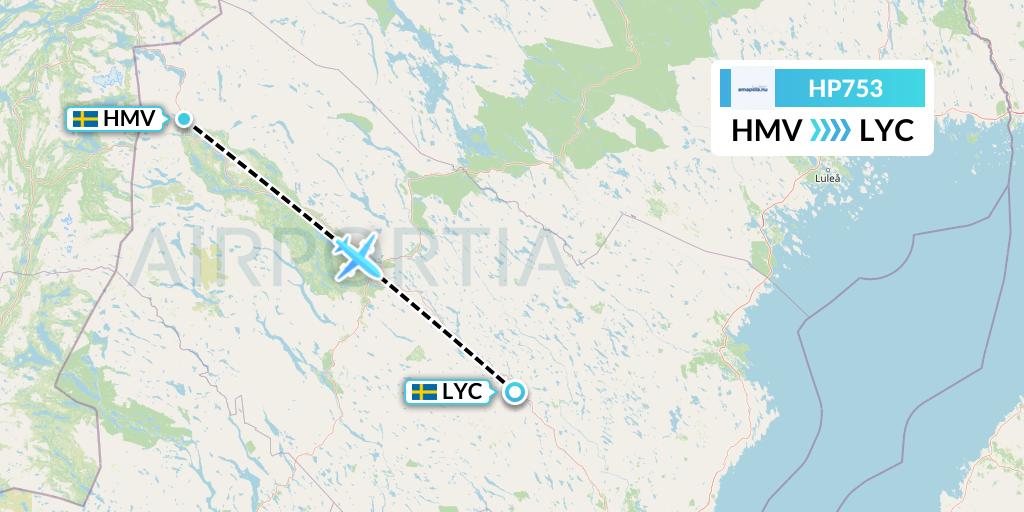 HP753 Amapola Flyg Flight Map: Hemavan to Lycksele