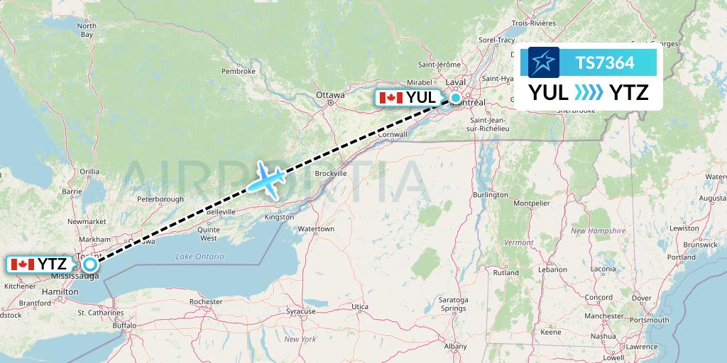TS7364 Air Transat Flight Map: Montreal to Toronto