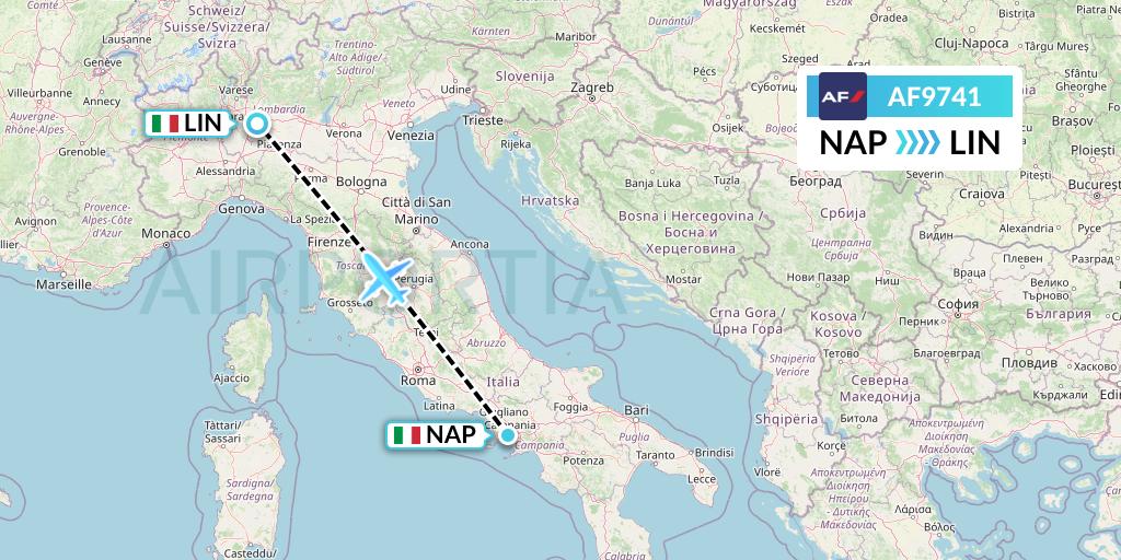 AF9741 Air France Flight Map: Naples to Milan