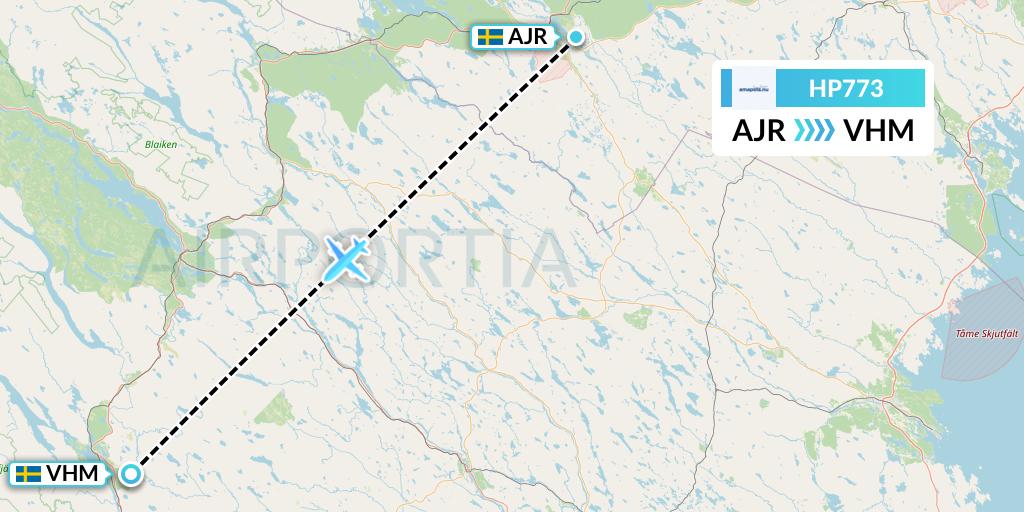 HP773 Amapola Flyg Flight Map: Arvidsjaur to Vilhelmina
