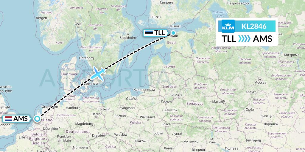 KL2846 KLM Flight Map: Tallinn to Amsterdam