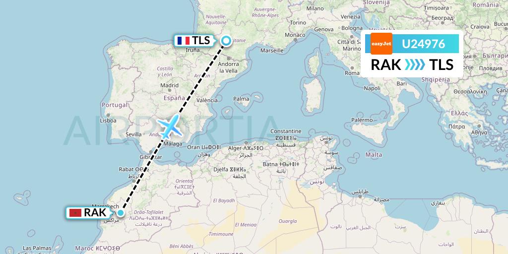 U24976 EasyJet Flight Map: Marrakesh to Toulouse