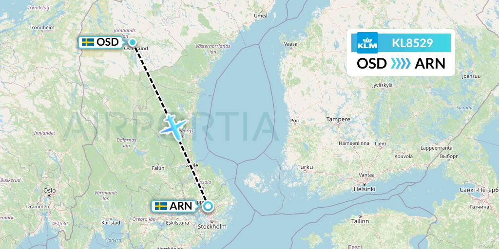 KL8529 KLM Flight Map: Ostersund to Stockholm