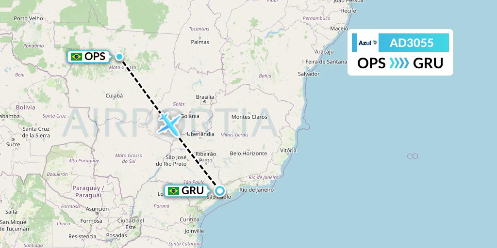 AD3055 Azul Brazilian Airlines Flight Map: Sinop to Sao Paulo