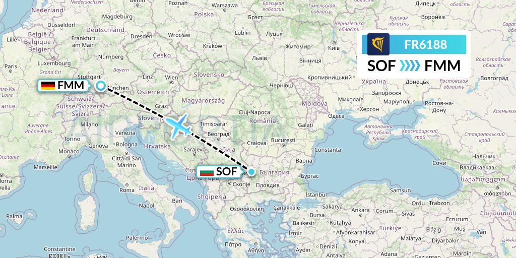 FR6188 Ryanair Flight Map: Sofia to Memmingen