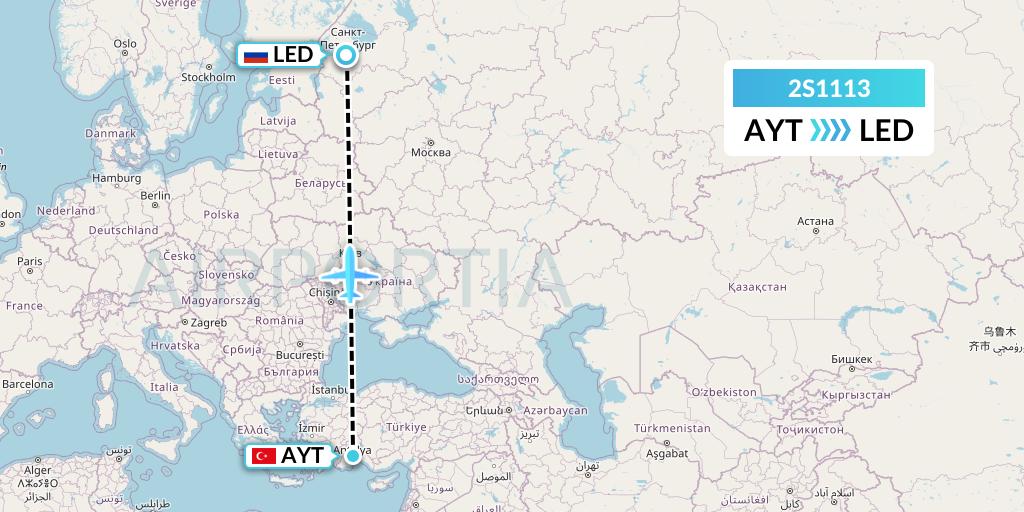 2S1113 Star Equatorial AL Flight Map: Antalya to St. Petersburg