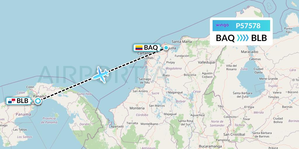 P57578 Copa Airlines Colombia Flight Map: Barranquilla to Balboa