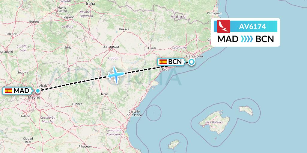 AV6174 Avianca Flight Map: Madrid to Barcelona