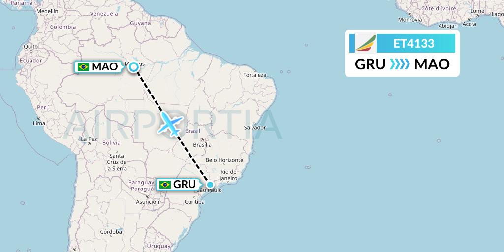 ET4133 Ethiopian Airlines Flight Map: Sao Paulo to Manaus
