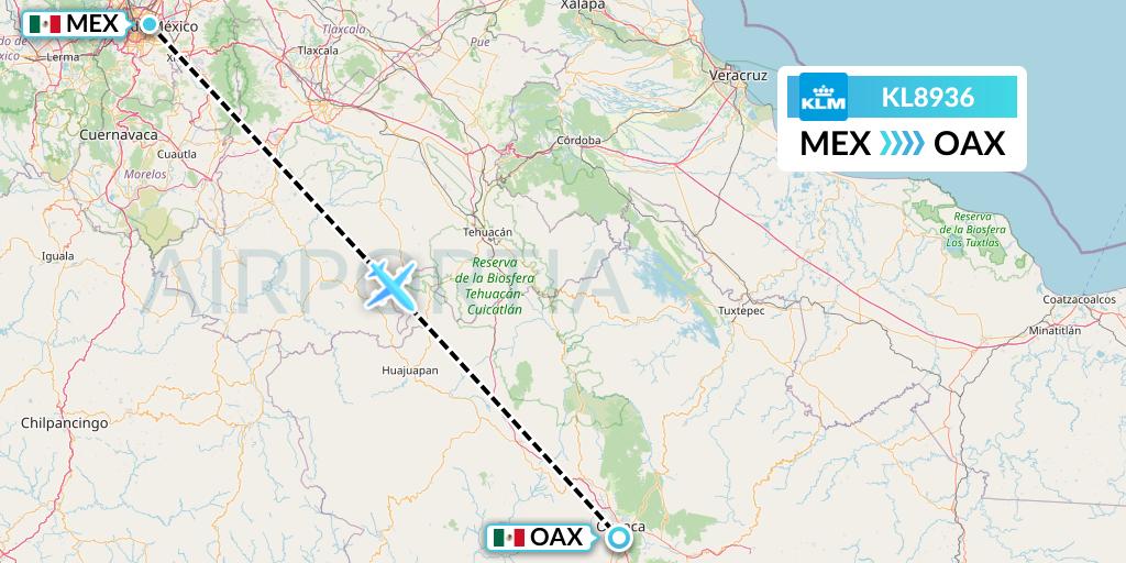 KL8936 KLM Flight Map: Mexico City to Oaxaca