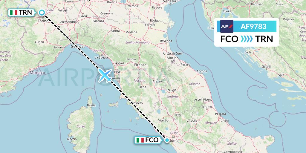AF9783 Air France Flight Map: Rome to Turin