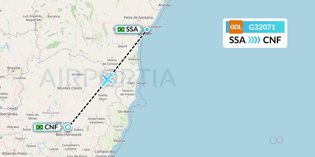 G32071 GOL Transportes Aeros Flight Map: Salvador to Belo Horizonte