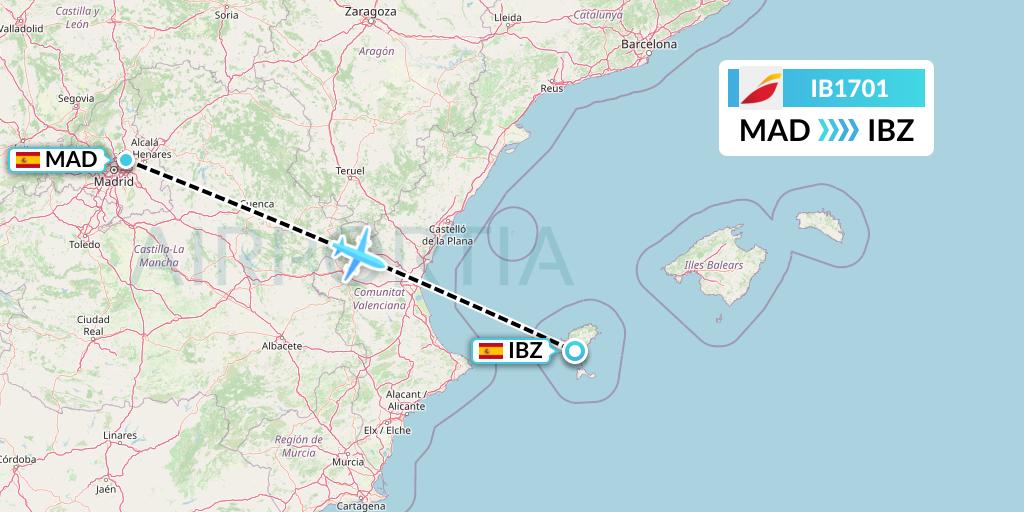 IB1701 Iberia Flight Map: Madrid to Ibiza