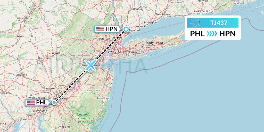TJ437 Tradewind Aviation Flight Map: Philadelphia to White Plains