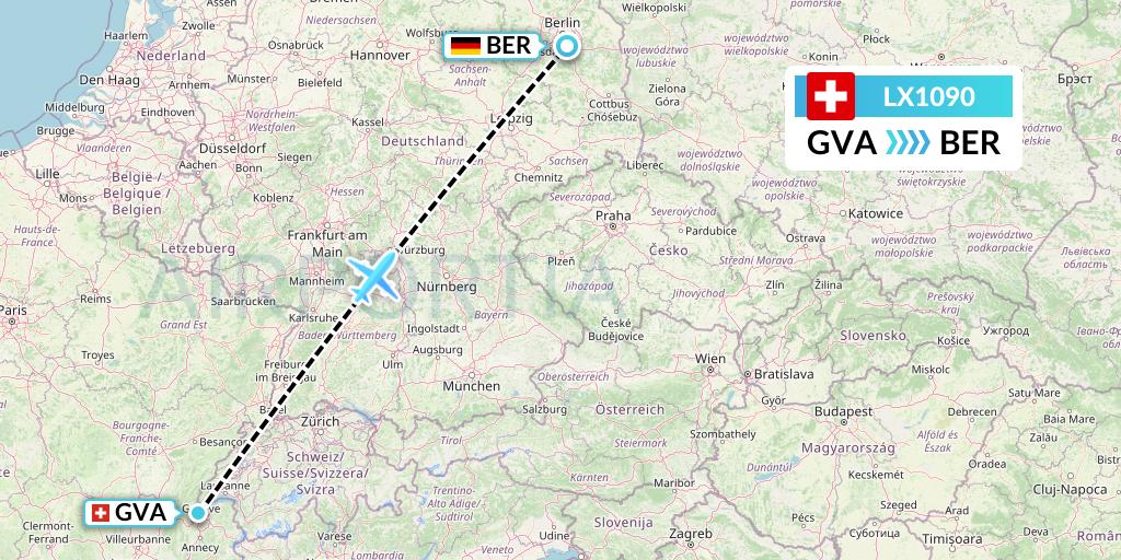 LX1090 Swiss Flight Map: Geneva to Berlin
